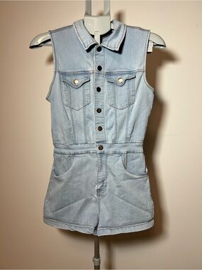 Iris Sleeveless Chic Stretchy Light Denim One-Piece Romper Women’s Small